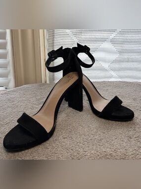 Mix No. 6 Black Suede Block Heel Ankle Strap Sandals
